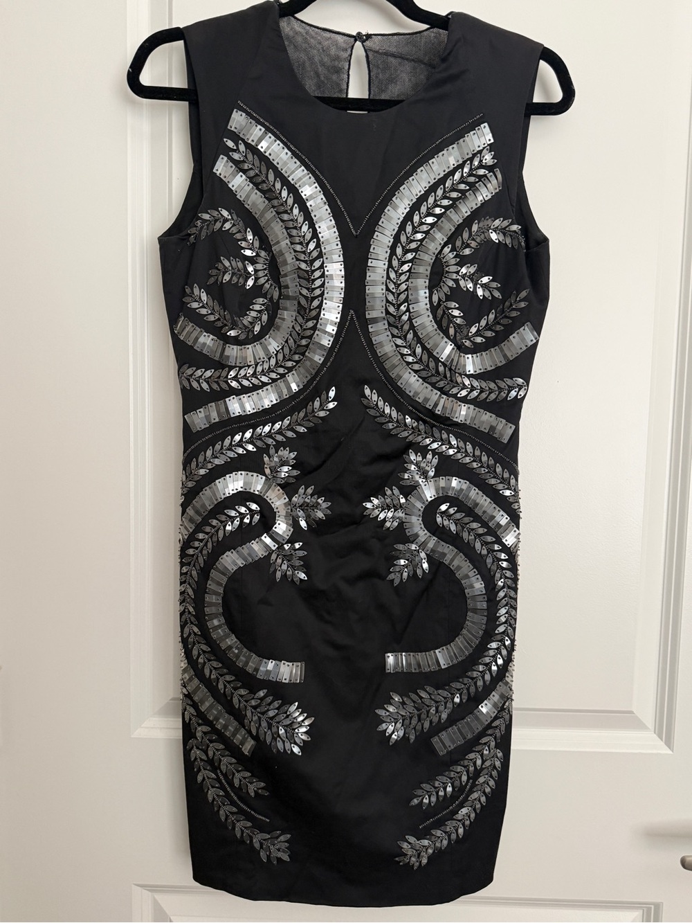 Richmond X | Elegant Black Metal Detail Sheath Dress with Mesh Back | Fits US 4